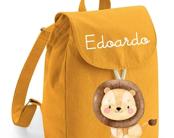 Mini sac à dos maternelle en coton bio personnalisable avec le prénom Leoncino