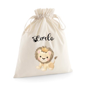 Sacs en coton bio personnalisables idéaux pour les premiers changements à l'hôpital, cadeaux, crèche disponibles en 2 tailles Leoncino