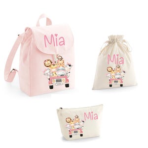 ensemble de chambre d'enfant en coton bio personnalisable avec prénom Safari rose