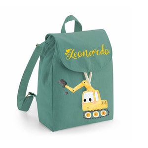 Mini sac à dos maternelle en coton bio personnalisable avec prénom et pelle idéal pour les jeux de crèche, les changements de salle de sport