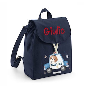 Mini sac à dos maternelle en coton bio personnalisable Pawlice chien police idéal pour les jeux de crèche, les changements de salle de sport