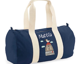 SAC EN TOILE personnalisé avec morse ou ours en peluche au prénom de l'enfant, grand, confortable et doux, idéal pour les voyages, la salle de sport ou la naissance