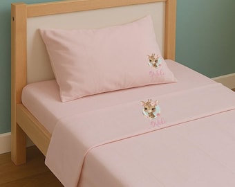 Lenzuolo personalizzabile per Asilo Sotto con ang. sopra e Federa Rosa