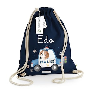 Sac à dos à cordon en coton biologique épais Pawlice, personnalisable avec nom ou initiales Gym, crèche, change, sac à dos à cordon