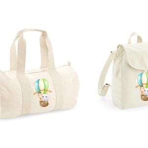 Borsone Baby e mini zaino in cotone organico personalizzabili con nome battesimo, nascita, asilo, viaggi, baby shower gravidanza