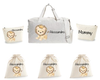 borsone bambini cotone organico Canvas personalizzato con nome ospedale cambi, palestra, asilo, nonni o viaggi idea  regalo baby Shower