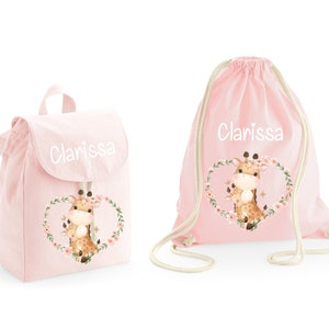ensemble crèche composé d'un sac à dos et d'un sac/sac à dos en coton biologique personnalisable avec le nom Giraffine maman gym grands-parents pièces détachées crèche