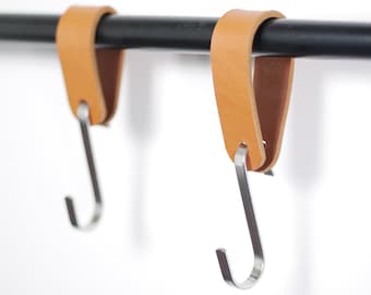 Crochets en S en cuir pour ustensiles de cuisine, crochets de suspension pour casseroles, crochets pour serviettes en acier inoxydable