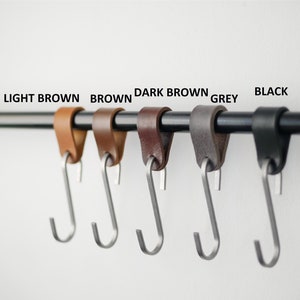 Crochet en S en cuir et en acier inoxydable : crochet pour ustensiles de cuisine