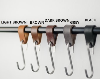 Leather & Stainless Steel S Hook: Kitchen Utensil Hanger