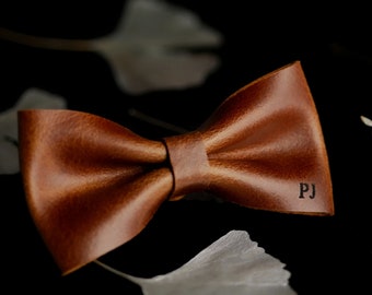 Leather bow tie for men, gift for husband, gift for groom from bride, brown bow tie as personalized gift, unique gifts for men