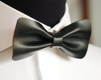 Groom bow tie as gifts from bride, valentine gift, black leather bow tie as future husband gift, fiance gift for him, gift from bride