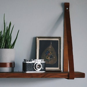 Leather Shelf Straps (Set of 2): Rustic Wall-Mounted Shelf Hangers