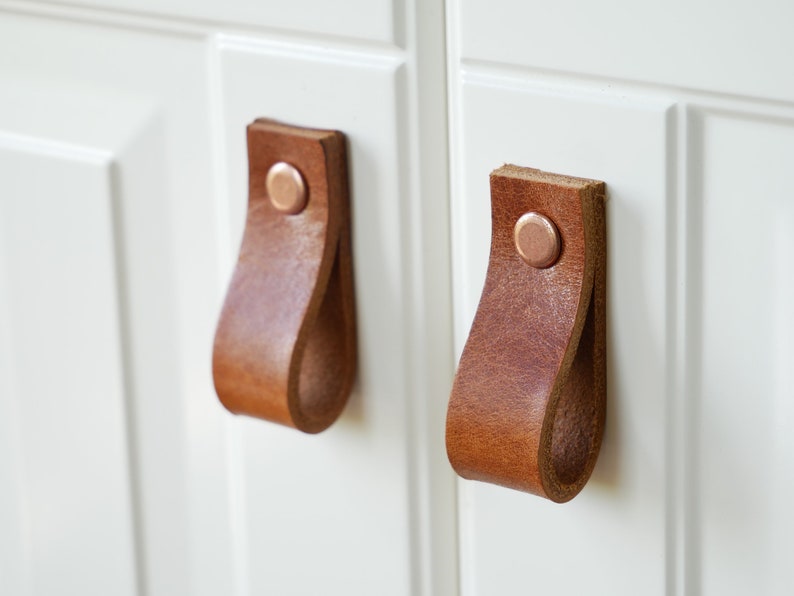 Leather drawer pulls, cabinet furniture hardware natural leather pulls,dresser handles, leather door handle, cupboard pulls Brown