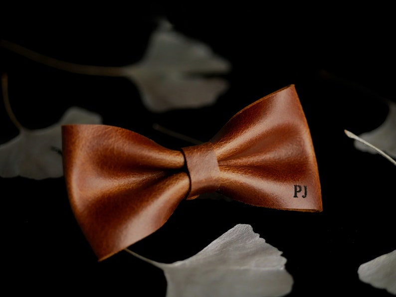 Leather bow tie for men, gift for husband, gift for groom from bride, brown bow tie as personalized gift, unique gifts for men Brown