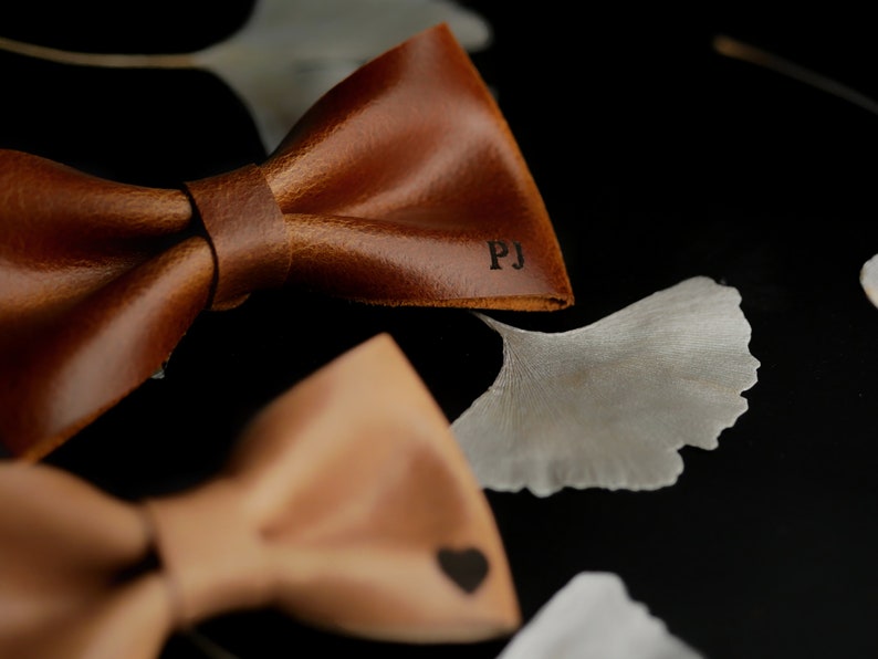 Leather bow tie for men, gift for husband, gift for groom from bride, brown bow tie as personalized gift, unique gifts for men image 9