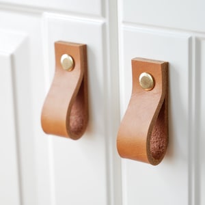 Set of 4 Leather drawer pulls cabinet hardware,leather door knobs,cabinet pulls leather
