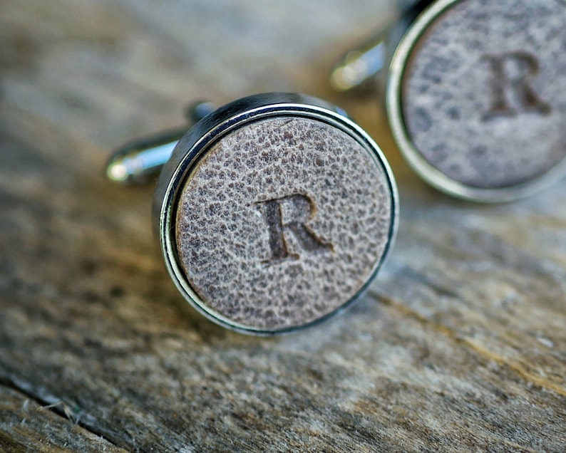 vintage leather cufflinks as father of bride gift Monogram cufflinks as valentines gift customized cufflinks as gift for husband