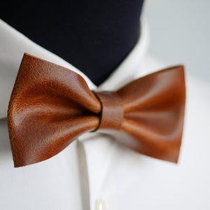 Leather bow tie for men, gift for husband, gift for groom from bride, brown bow tie as personalized gift, unique gifts for men image 3