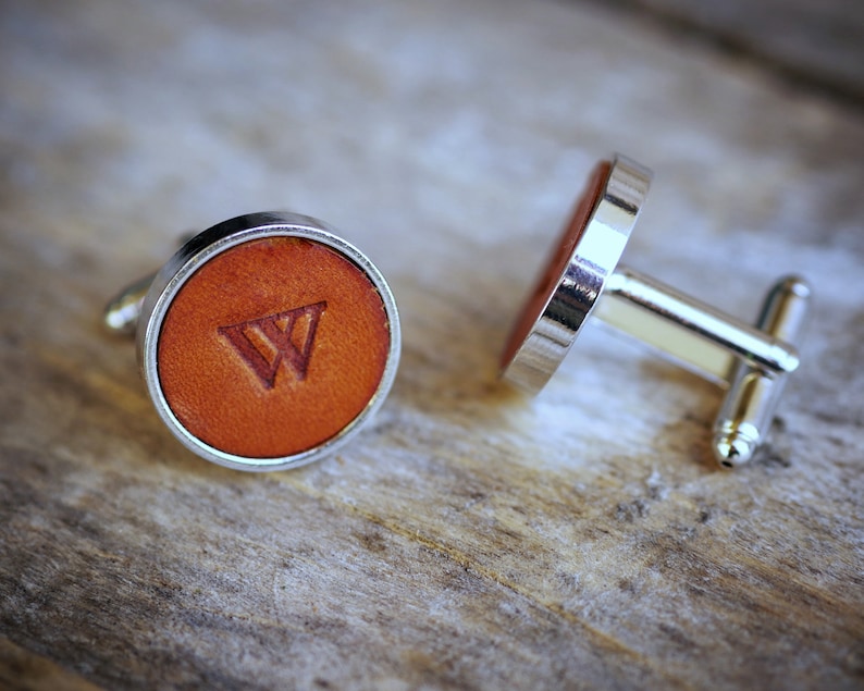 vintage leather cufflinks as father of bride gift Monogram cufflinks as valentines gift customized cufflinks as gift for husband