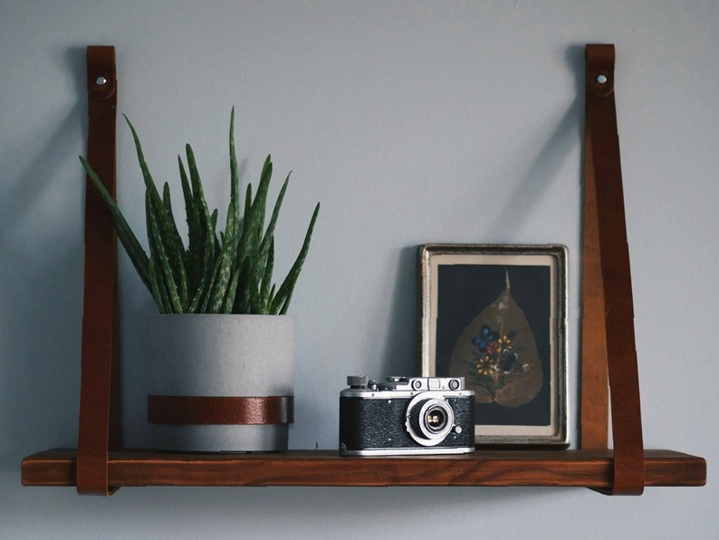 Leather shelf straps for floating shelves or open shelving Etsy