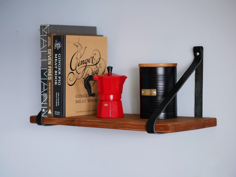 Hanging Shelf Leather Straps Floating Shelf Brackets Kitchen Etsy