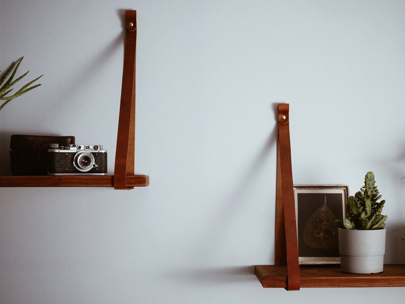 Leather strap shelf bracket for floating shelves hanging Etsy