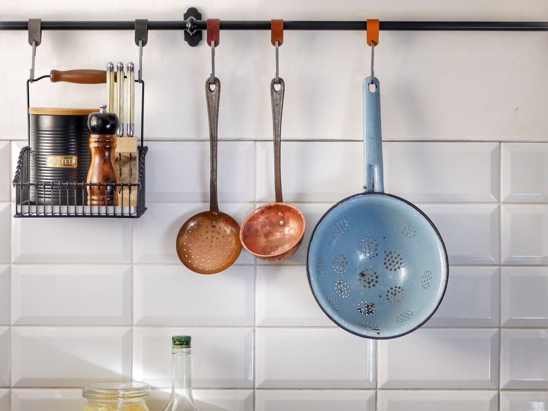 Leather Kitchen Shooks Organizer Kitchen S Hook Pan Hanger Etsy