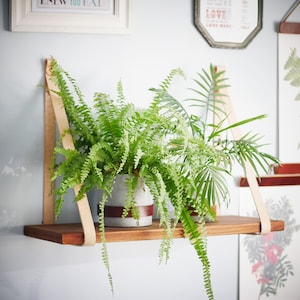 Leather Shelf Straps: Beige Floating Shelf Brackets, Rustic Home Decor