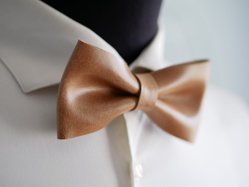 Leather bow tie for men, gift for husband, gift for groom from bride, brown bow tie as personalized gift, unique gifts for men Beige
