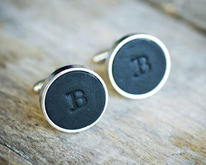 vintage leather cufflinks as father of bride gift Monogram cufflinks as valentines gift customized cufflinks as gift for husband