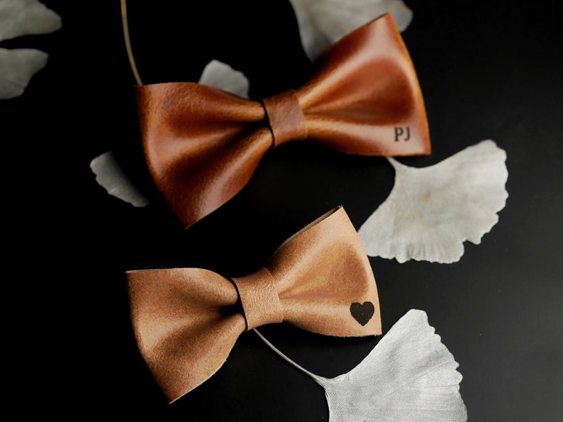 Papillon in pelle da uomo, regalo per il marito, regalo per lo sposo dalla sposa, papillon marrone come regalo personalizzato, regali unici per uomo immagine 5