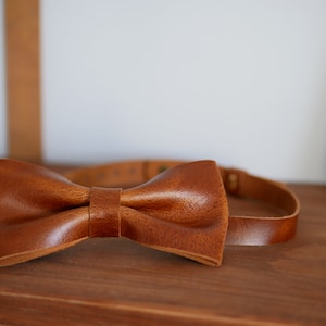 Leather bow tie for men, gift for husband, gift for groom from bride, brown bow tie as personalized gift, unique gifts for men image 8