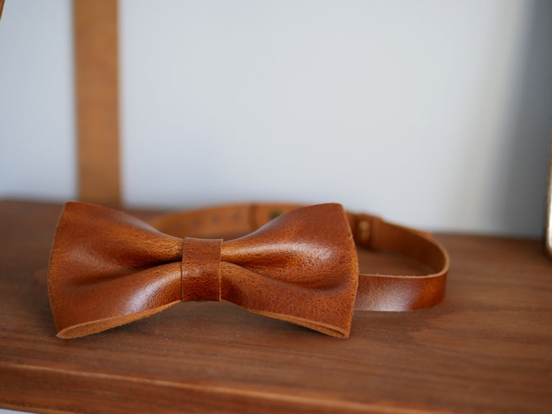 Leather bow tie for men, gift for husband, gift for groom from bride, brown bow tie as personalized gift, unique gifts for men image 8
