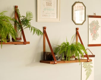 Leather Shelf Straps, Floating Shelf Brackets, Wall Decor