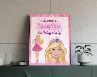 Welcome Sign Editable Girls Birthday Party Heart Invitation Digital Template Card E-invite Digital Princess Doll