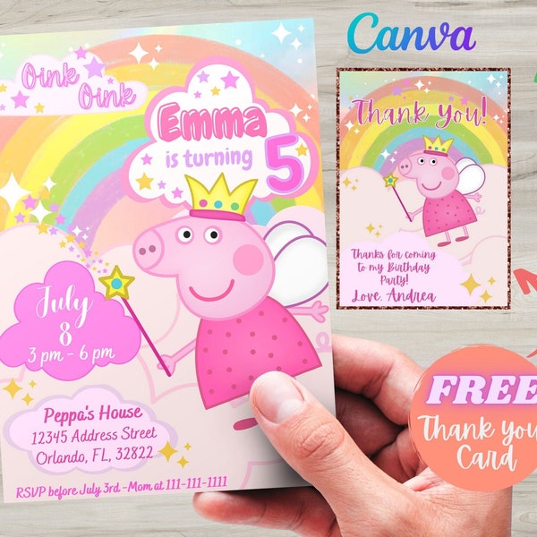 Digital Invitation Birthday Girl Card Invites E-invite Digital Princess Fairy Pig Invitations