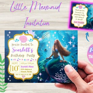PETITE SIRÈNE Invitation d'anniversaire numérique | Invitations pour enfants | Invitation électronique | Invitation numérique | carte d'invitation | Fête entre filles et carte de remerciement gratuite !