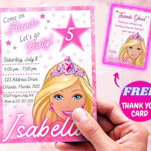 Editable Girls Birthday Invitation Heart Invitation Digital Template Card Invites E-invite Digital Princess Doll Invitations