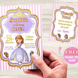 Sophia the First Birthday Invitation Digital | Kids Birthday invites | E-invite | Digital invite | Princess Invite | & Free Thank you Card