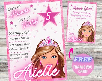 Editable Girls Birthday Invitation Heart Invitation Digital Template Card Invites E-invite Digital Princess Doll Invitations