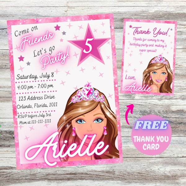 Editable Girls Birthday Invitation Heart Invitation Digital Template Card Invites E-invite Digital Princess Doll Invitations