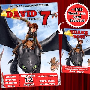 Digitale uitnodiging How To Train Your Dragon, verjaardagsuitnodiging draak, jongenskaart nodigt E-uitnodiging uit en gratis bedankkaart!