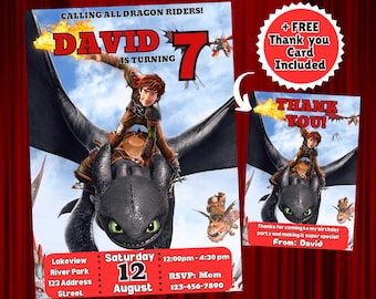 How To Train Your Dragon Digital Invite, Dragon Birthday Invitation, Boys Card Invites E-invite Invitations and Free Thank You Card!