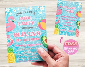 Faire-part d'anniversaire à la piscine, invitation électronique pour soirée entre filles (modèle numérique)