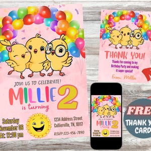 Invitación digital CANTICOS Tarjeta de invitación de cumpleaños para niño Invitaciones digitales de pollitos