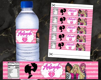 Girls Birthday Water Bottle Label, Editable Party Favor (Digital)