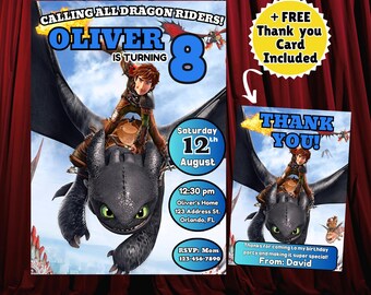 How to Train Your Dragon Birthday Invitation, Customizable E-invite & Thank You Card