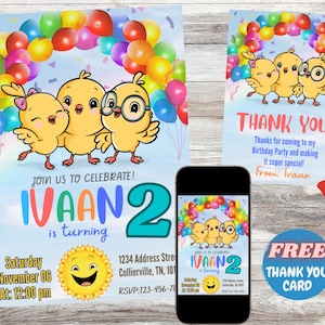 Invitación digital CANTICOS Tarjeta de invitación de cumpleaños para niño Invitaciones digitales de pollitos