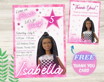 Girls Princess Doll Birthday Invitation, Editable E-vite (Digital Template)